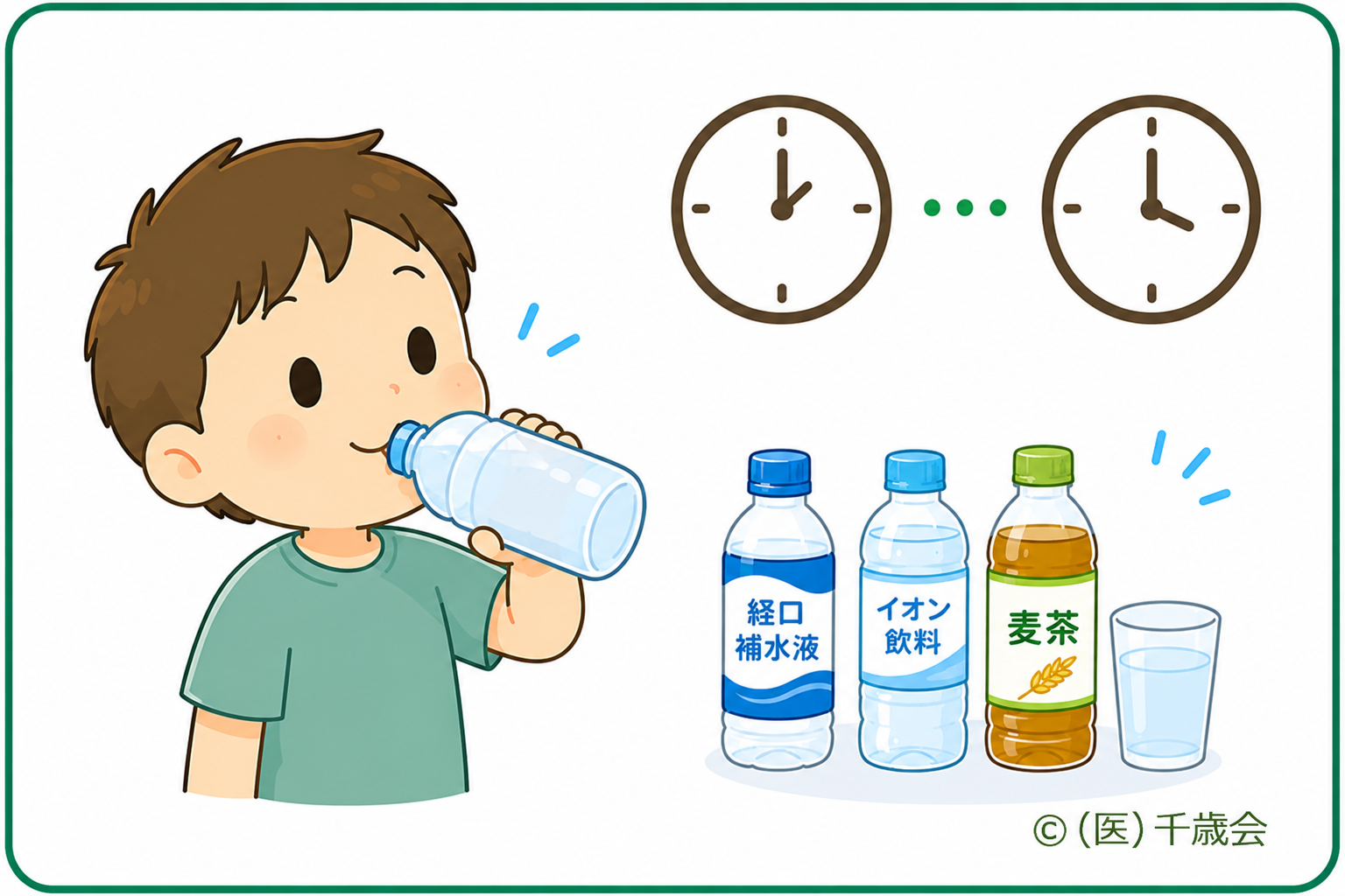 熱中症・予防と対策1こまめな水分補給のイラスト
